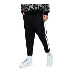 Zwarte katoenen broek met zijstrepen