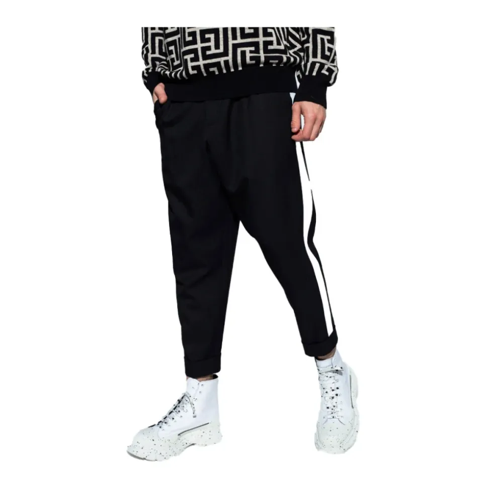 Zwarte katoenen broek met zijstrepen