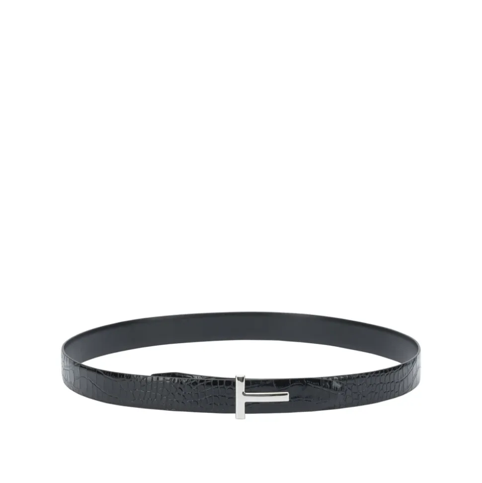 Zwarte Leren Riem met T-Gesp