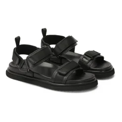 Zwarte leren sandalen met klittenbandsluitingen