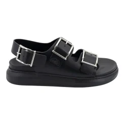 Zwarte Sandalen met Verstelbare Gespen