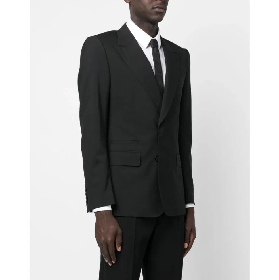 Zwarte Wollen Blazer met Peak Revers