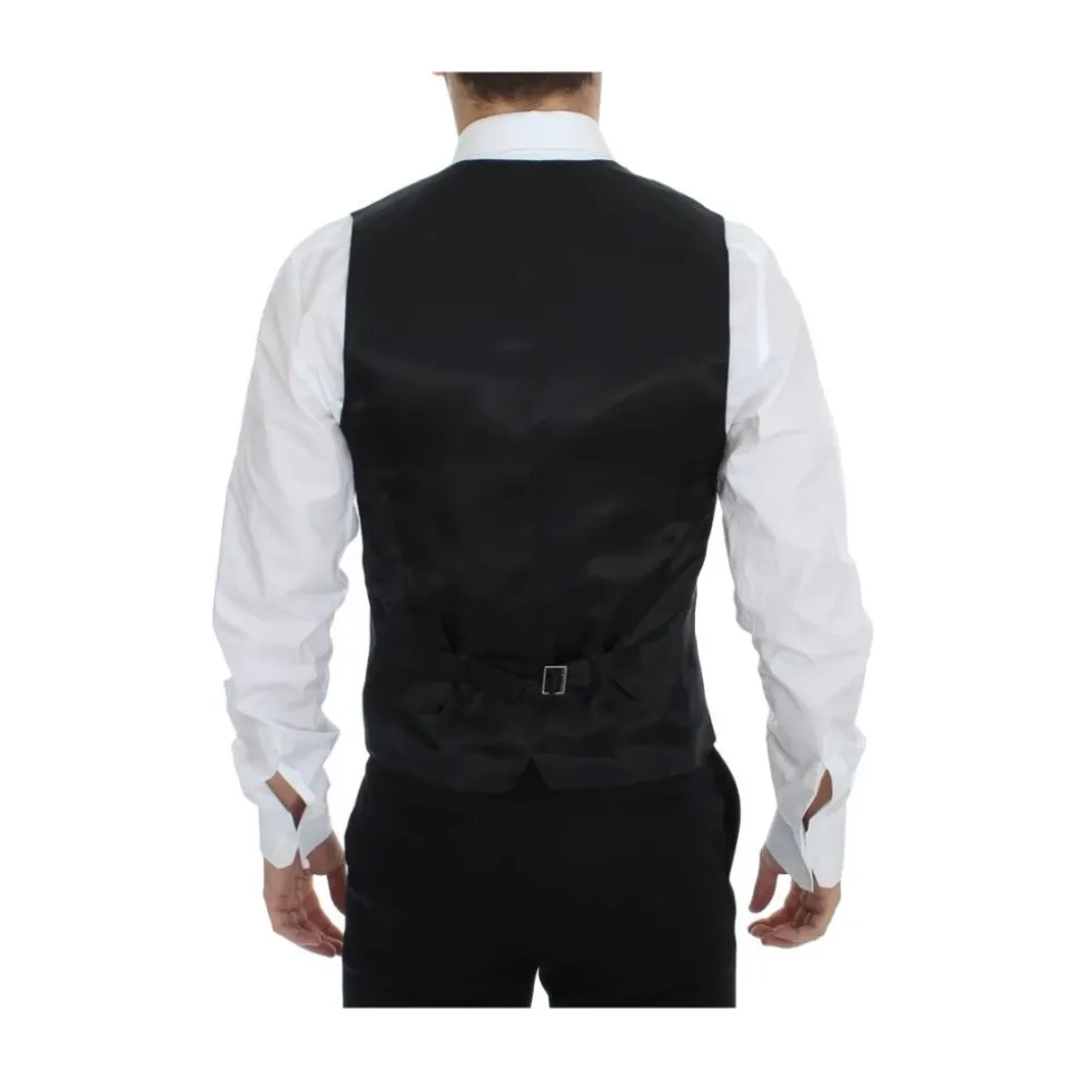 Zwart Gestreepte Wol Zijden Jurk Vest